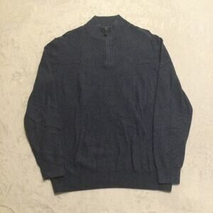 Wilkens Bros Heritage Collection Sweater Men L Blue Cotton Quarter Zip Mock Neck